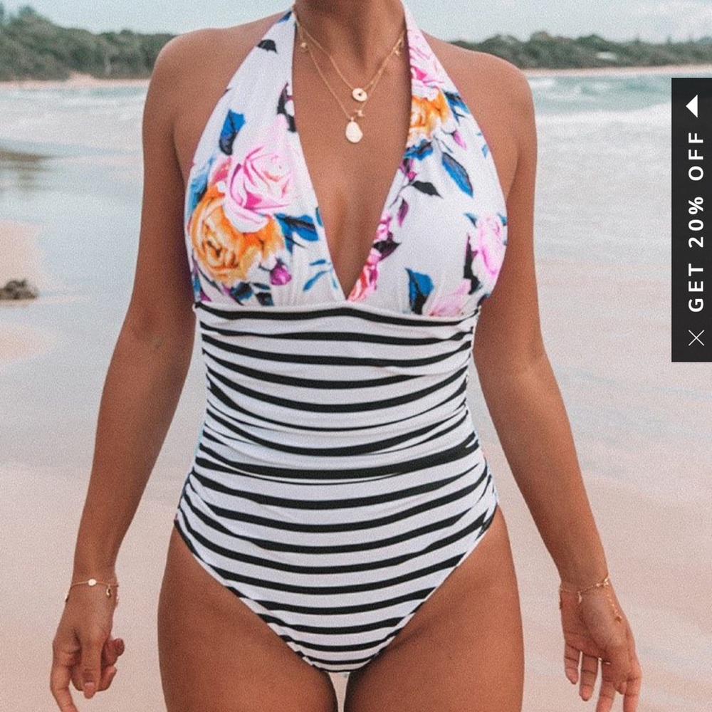 NWT Cupshe Floral/Striped One Piece